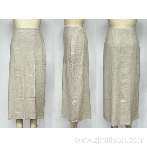 Linen Skirt High Waisted Front Slit